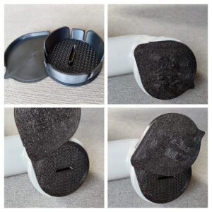 Ukázka krytky větrání čmelínu. Větrací mřížka se vstupem do lepové pasti a polohovatelným víčkem.